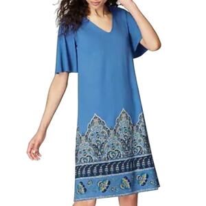 J. Jill Wearever Collection Blue Paisley Stretch Jersey Dress Flutter Sleeves XL